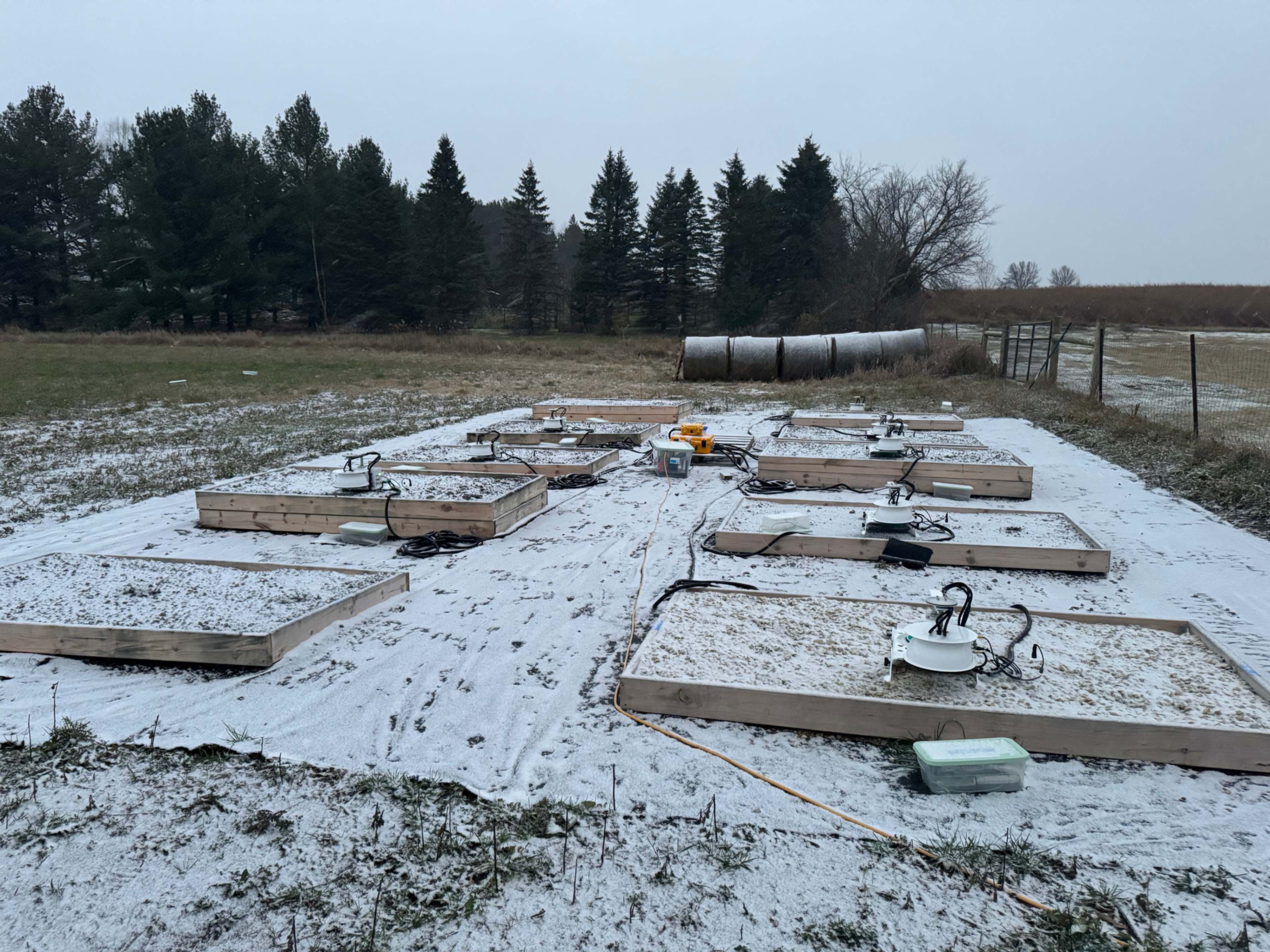 It's winter in Minnesota -- and has been for a while now! ☃️

We closed down our field research site last month following the first snowfall. The LICOR gas flux chambers, soil lysimeters, and all other equipment was packed up and stored in our lab for the season. While our data collection may be seasonally paused, we're hopeful that passive CDR will continue throughout the winter. We will analyze gravel samples for total carbon content following the spring thaw to test this hypothesis.

We're also planning to do some closed system experiments with the LICORs in our lab until then!